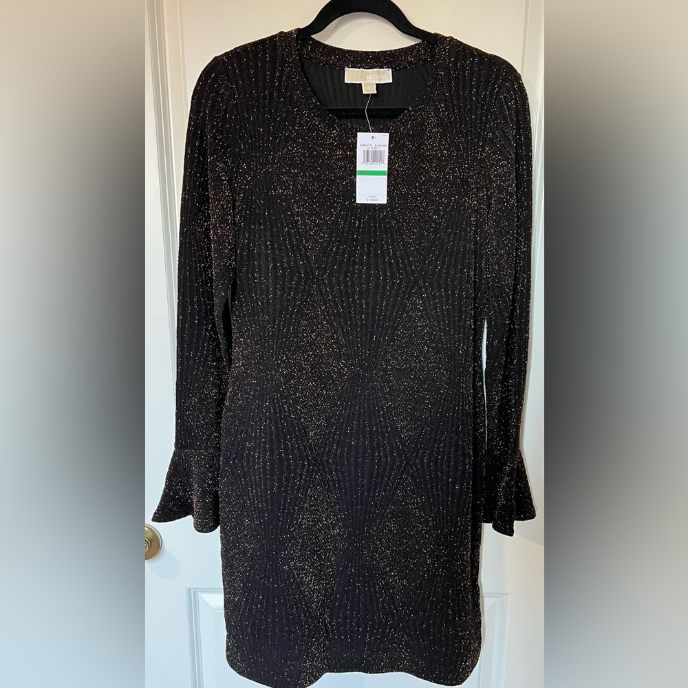 NWT Michael Kors Black and Gold Shimmering Party Dress
